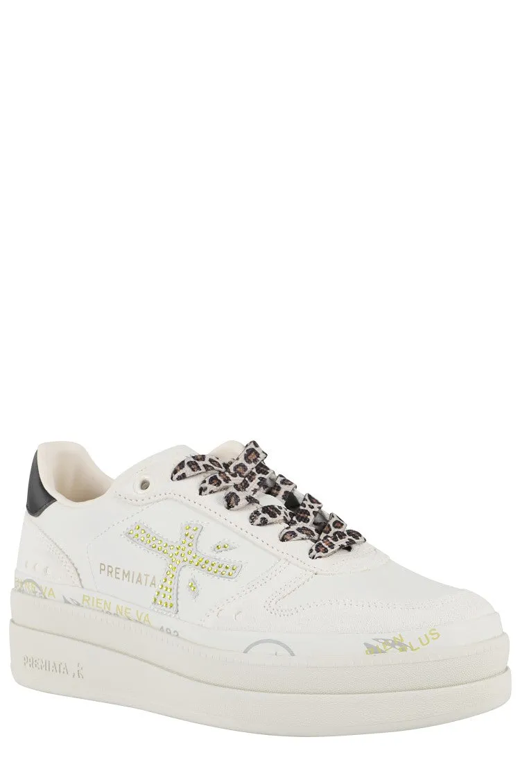 Animal Print Laces Ivory Leather And Suede Sneakers