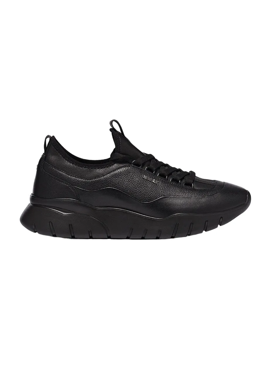 Bally Bikki 6234206 Men's Black Lamb Plain Leather Sneakers US 6