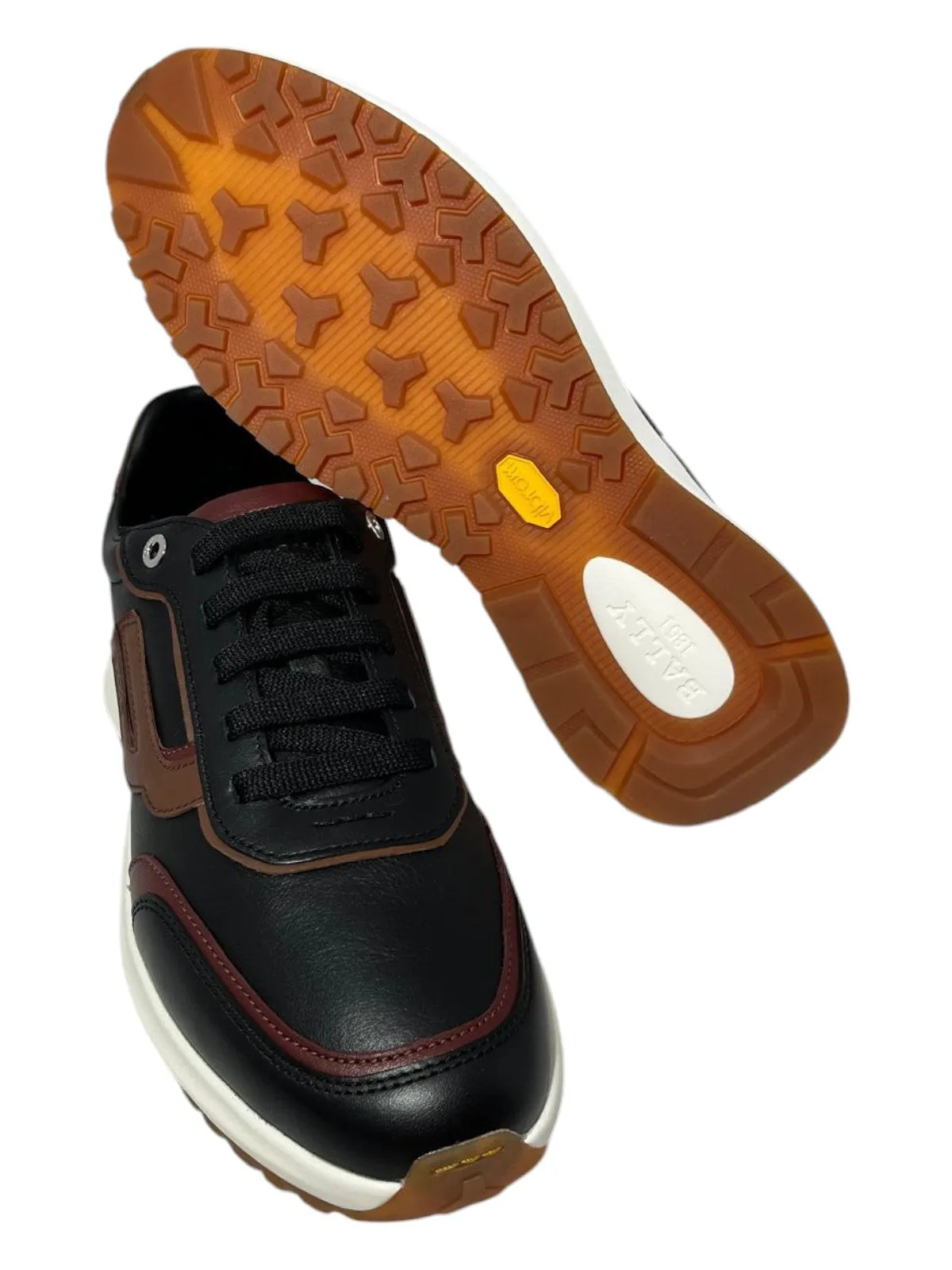 Bally Demmy 6301864 Men's Black/Heritage Red/Cuero Leather Sneakers