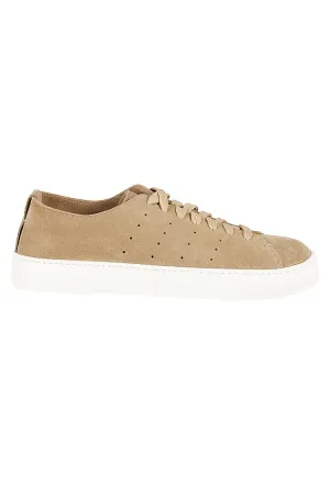 Beige Leather Lace-Up Sneakers