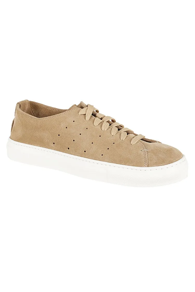 Beige Leather Lace-Up Sneakers
