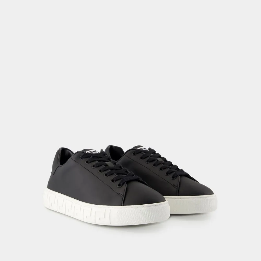 Black Calfskin Sneakers With Geometric Sole Design