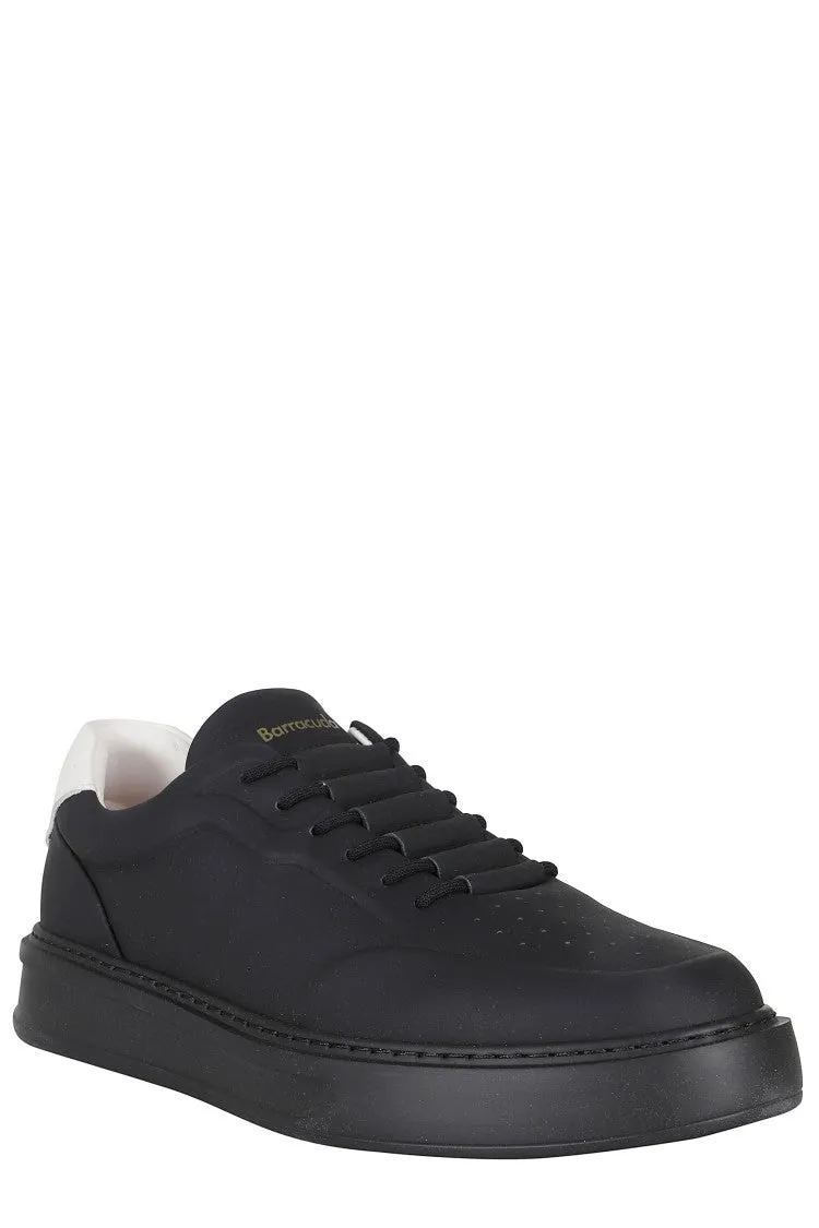 Black Leather Sneakers With Cushioned Sole
