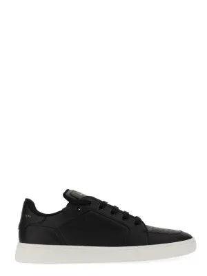Black Leather Sneakers With Embossed Logo