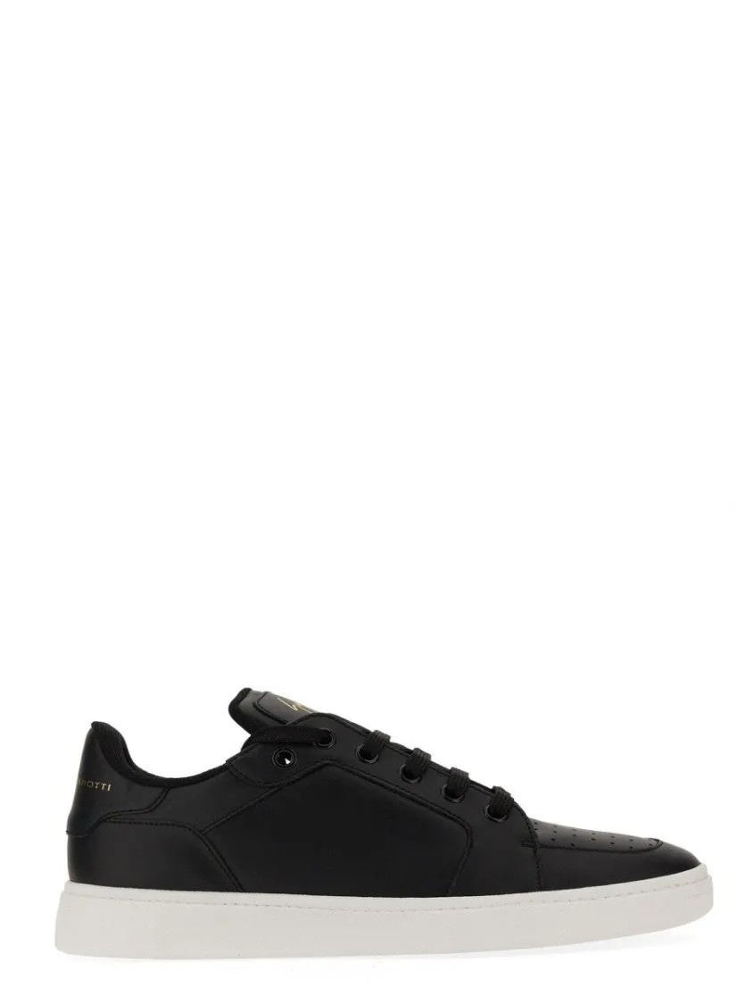 Black Leather Sneakers With Embossed Logo