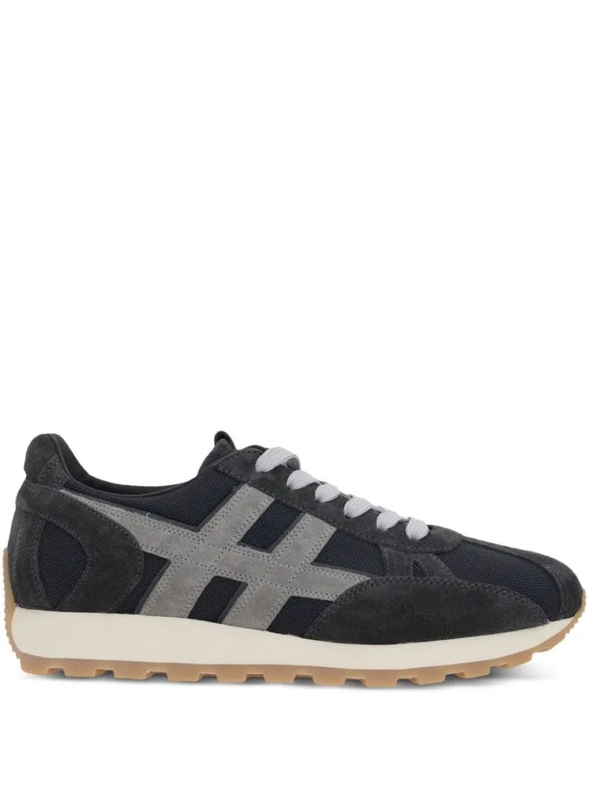 Black Sneakers With Textured Suede And Mesh Upper