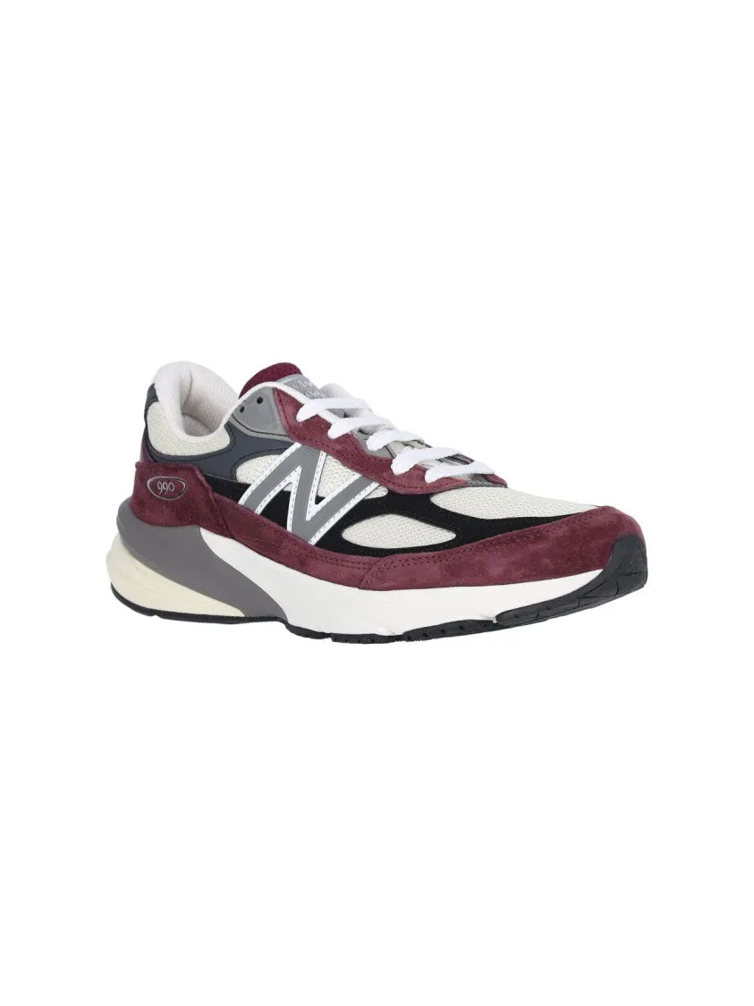 Bordeaux Suede And Mesh Sneakers With Iconic Logo