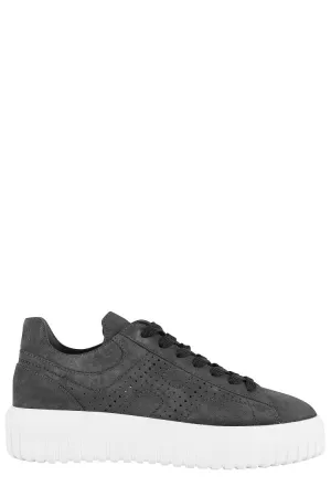Brown H Perforated Laced Sneakers