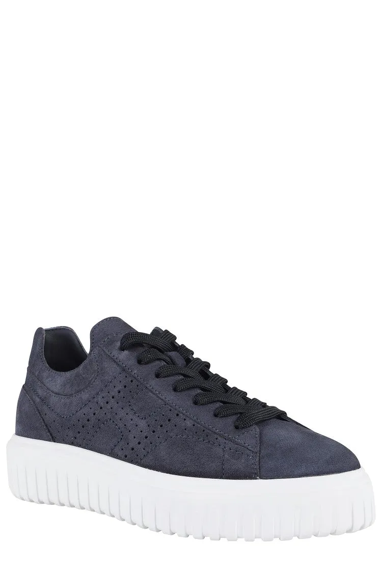 Brown H Perforated Laced Sneakers