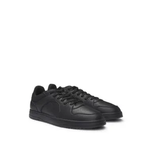 Faux-leather lace-up trainers with logo details