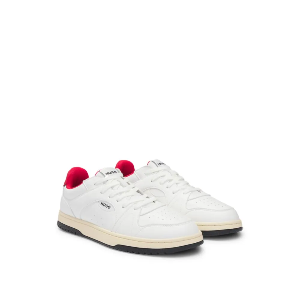 Faux-leather lace-up trainers with logo details
