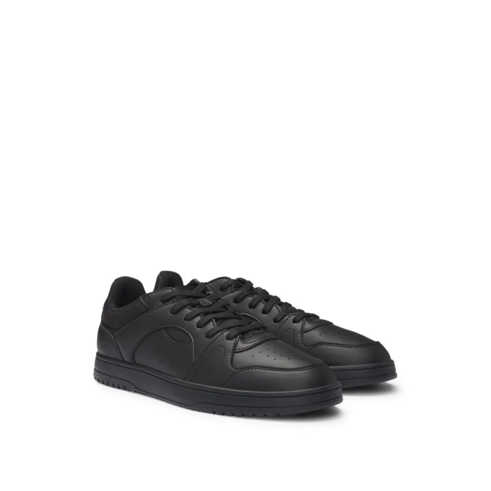 Faux-leather lace-up trainers with logo details
