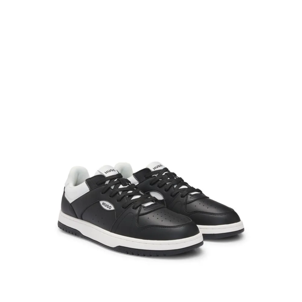 Faux-leather lace-up trainers with logo details