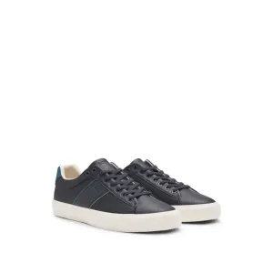 Faux-leather trainers with plain and grained textures