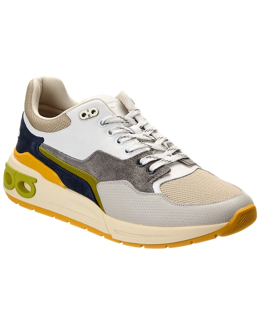Ferragamo Cosma Low Langur Bitume Leather & Suede Sneaker