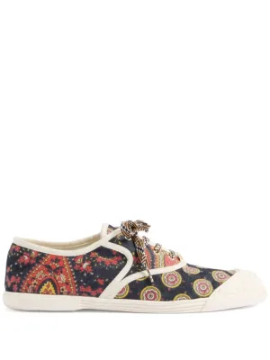 Floral Print Cotton Sneakers With Contrasting Edges
