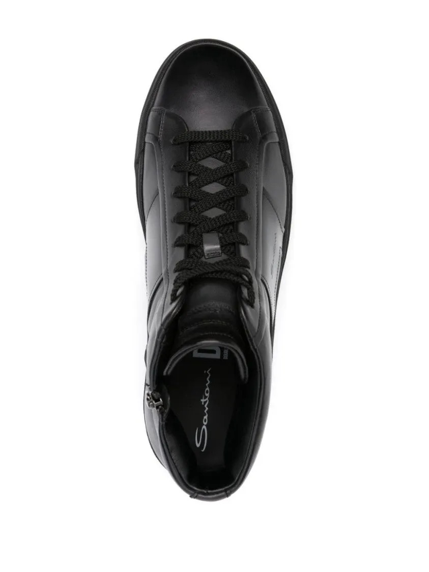 Grey Calf Leather Sneaker With Logo