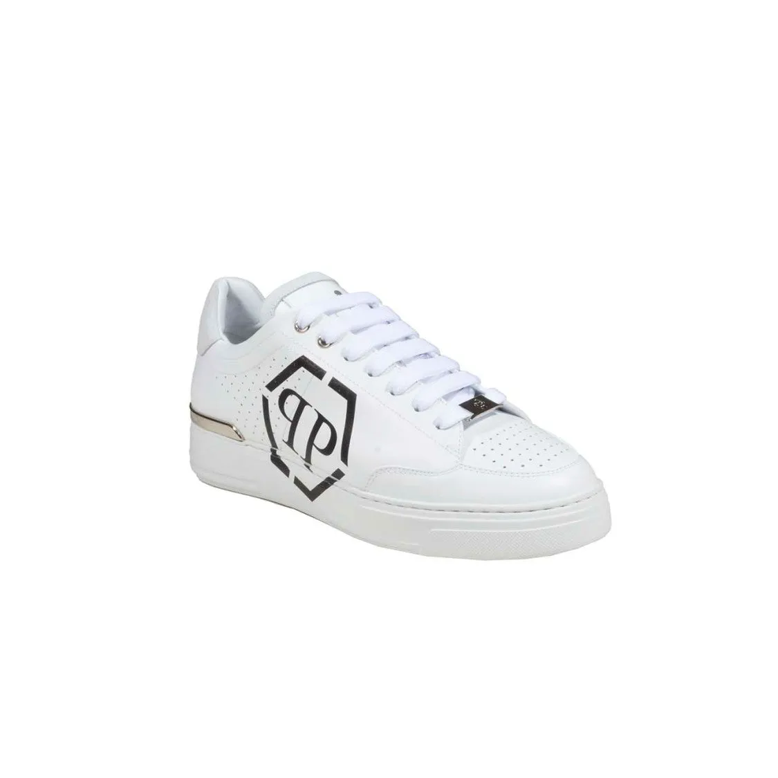 Hexagon Lo-Top Sneakers In White Leather