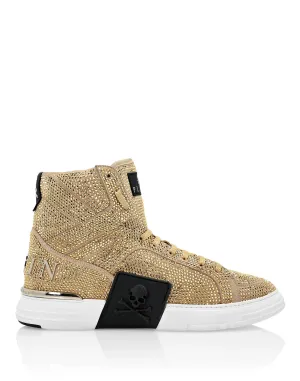 HI-TOP SNEAKERS MONEY KICK$ SUEDE GOLD SKULL
