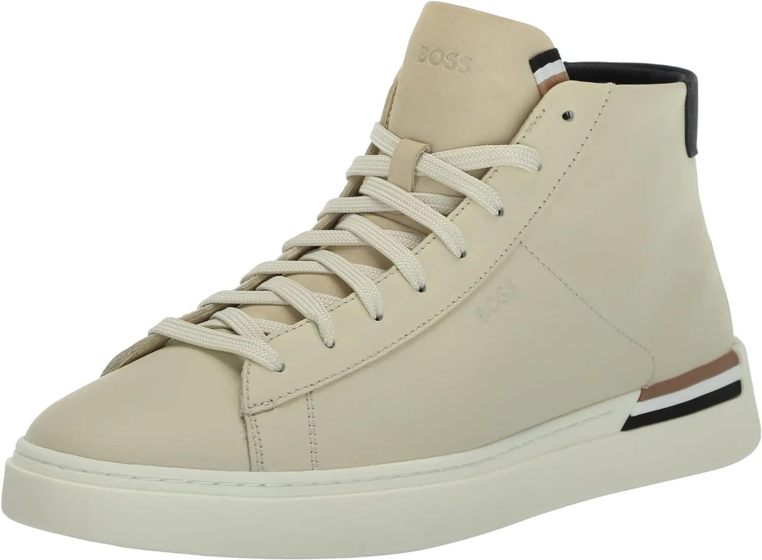 HUGO BOSS Men's Clint High Top Leather Sneaker Rubber Shoes Navajo Cream