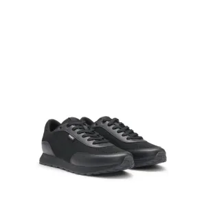 Knit-effect trainers with faux-leather trims