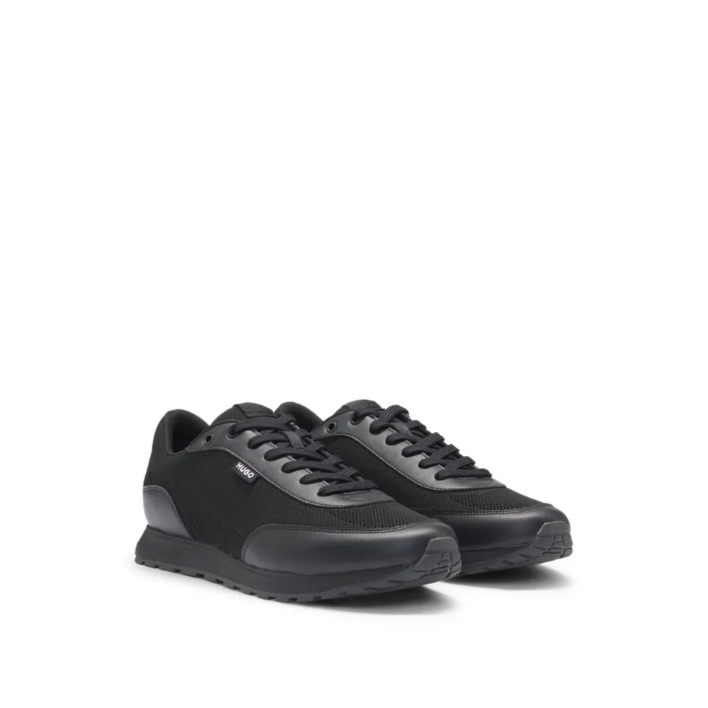 Knit-effect trainers with faux-leather trims