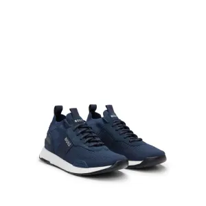 Knitted-upper trainers with branding and suede trims