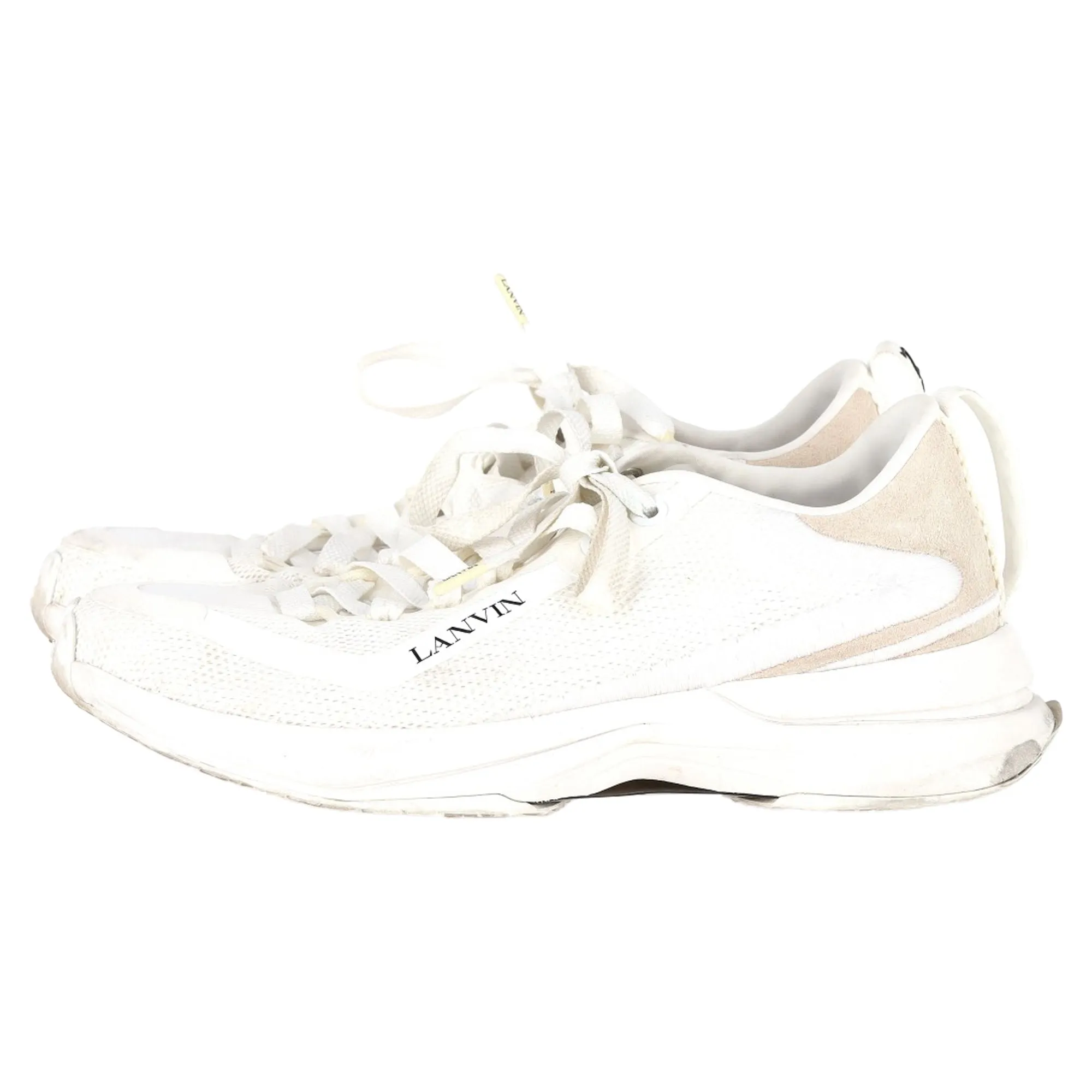 Lanvin L-I Lace-Up Sneakers in White Mesh