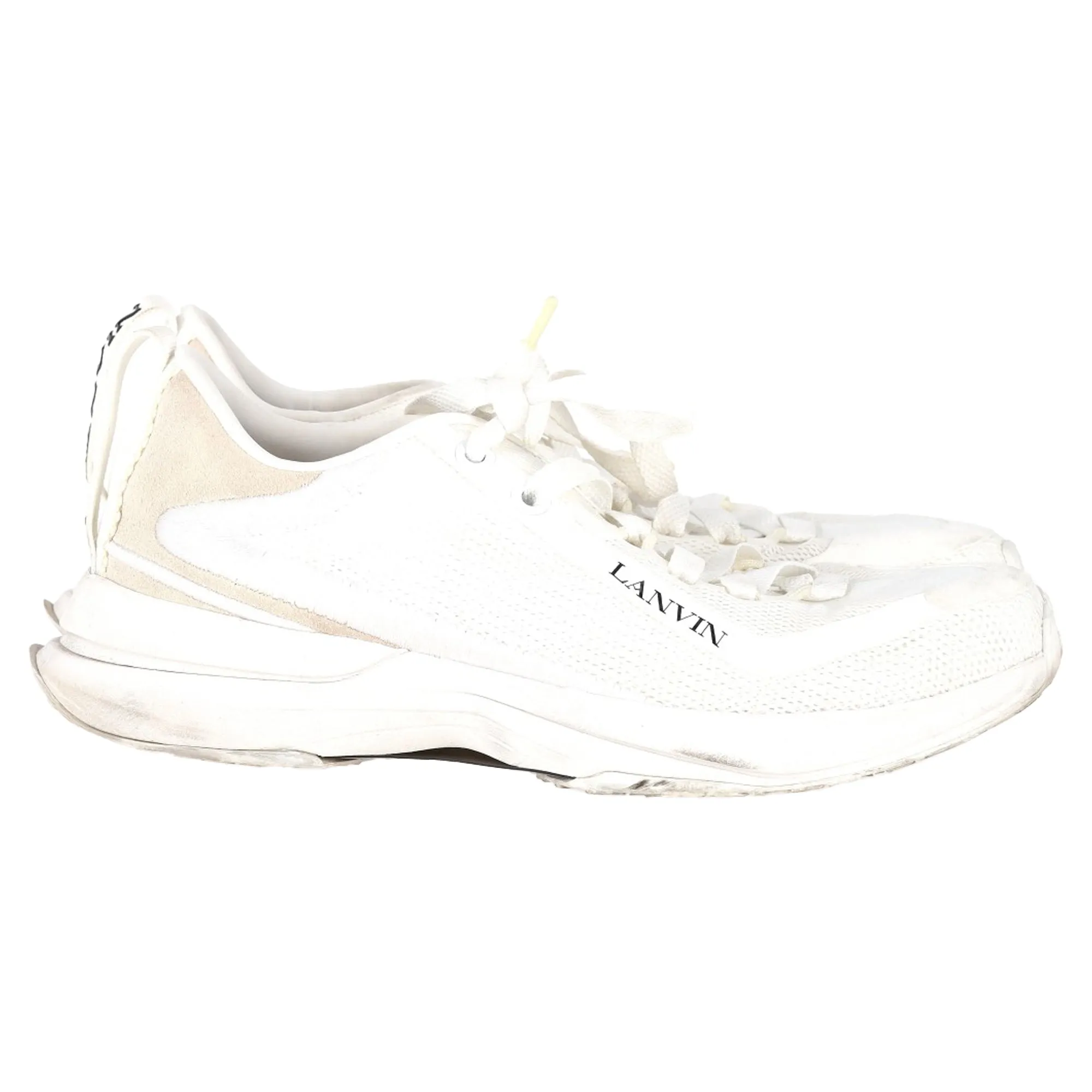 Lanvin L-I Lace-Up Sneakers in White Mesh