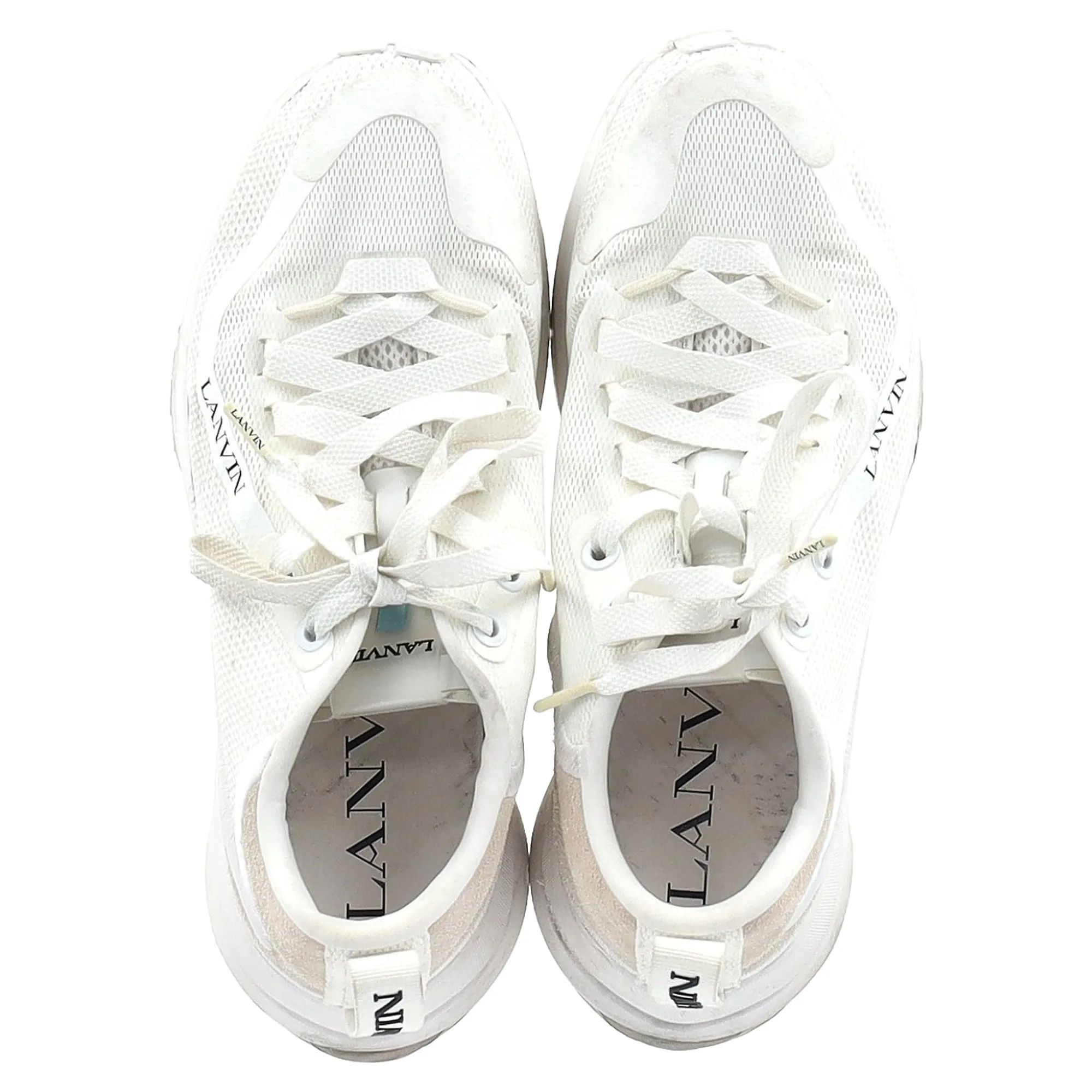 Lanvin L-I Lace-Up Sneakers in White Mesh