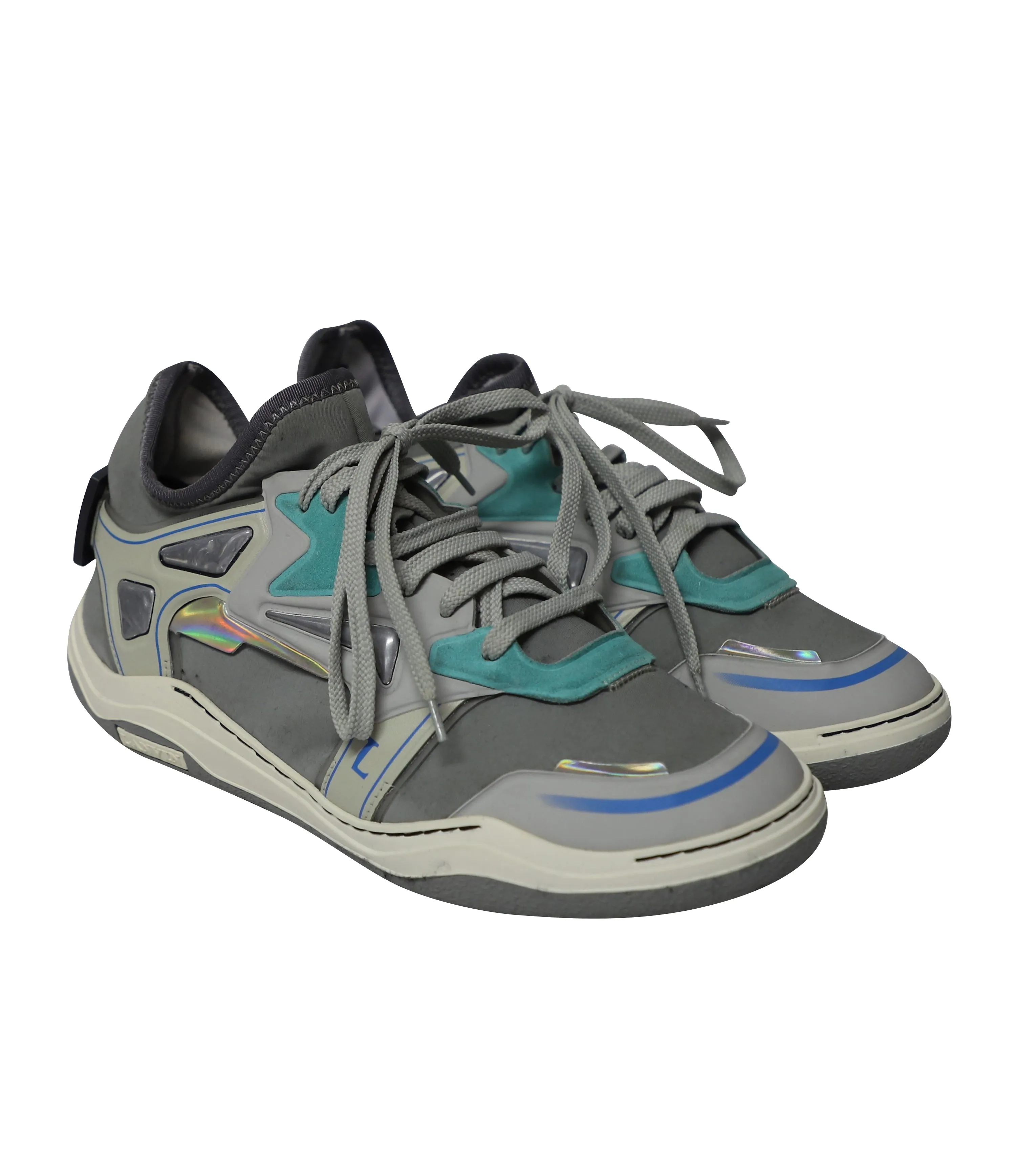 Lanvin Mid Top Neoprene Diving Sneaker in Grey Nubuck Calfskin Leather