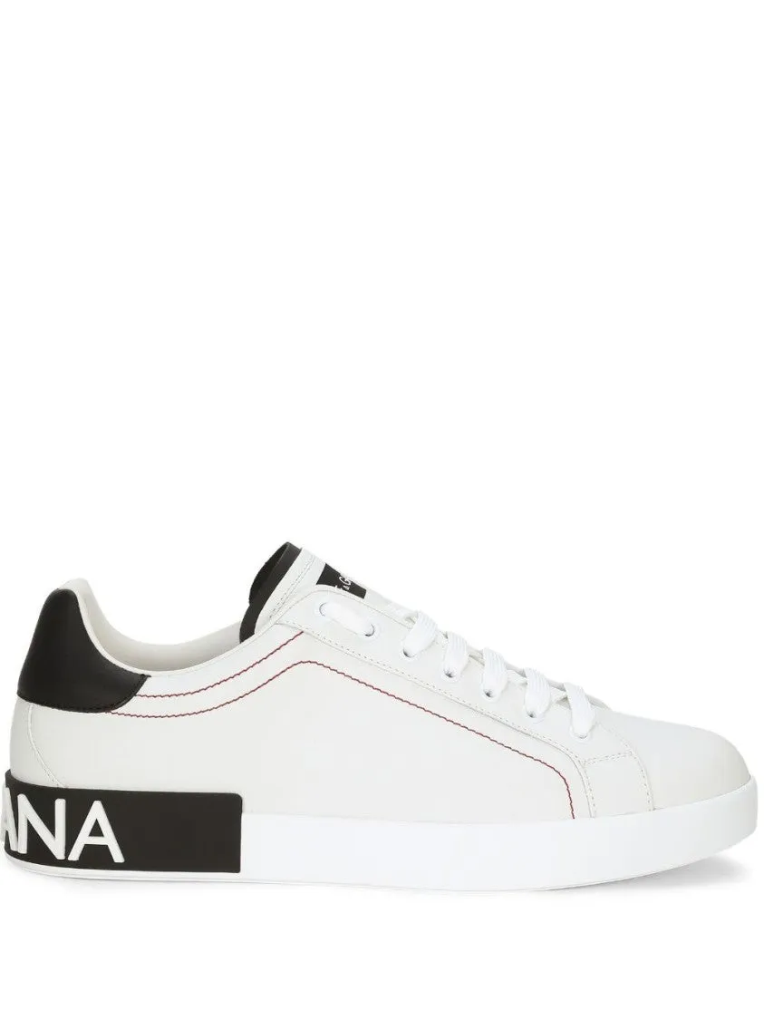 Logo Patch White Calf Leather Sneakers