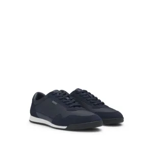 Mixed-material lace-up trainers with suede trims