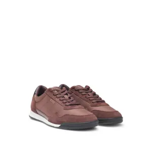 Mixed-material lace-up trainers with suede trims