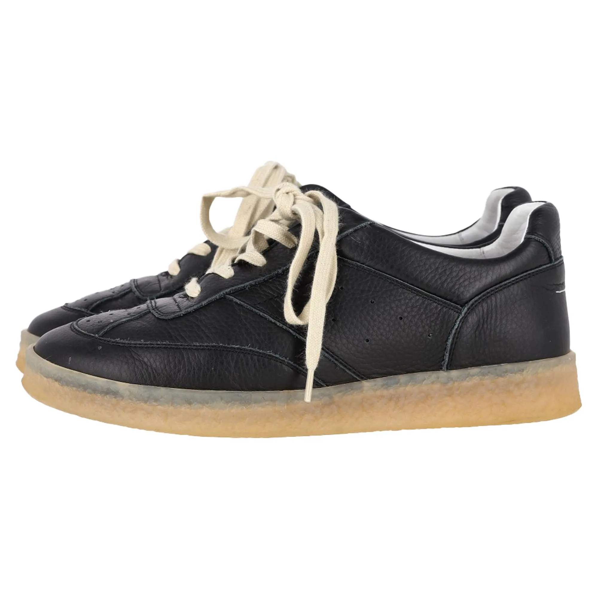 MM6 Maison Margiela Panelled Lace-Up Sneakers in Black Leather
