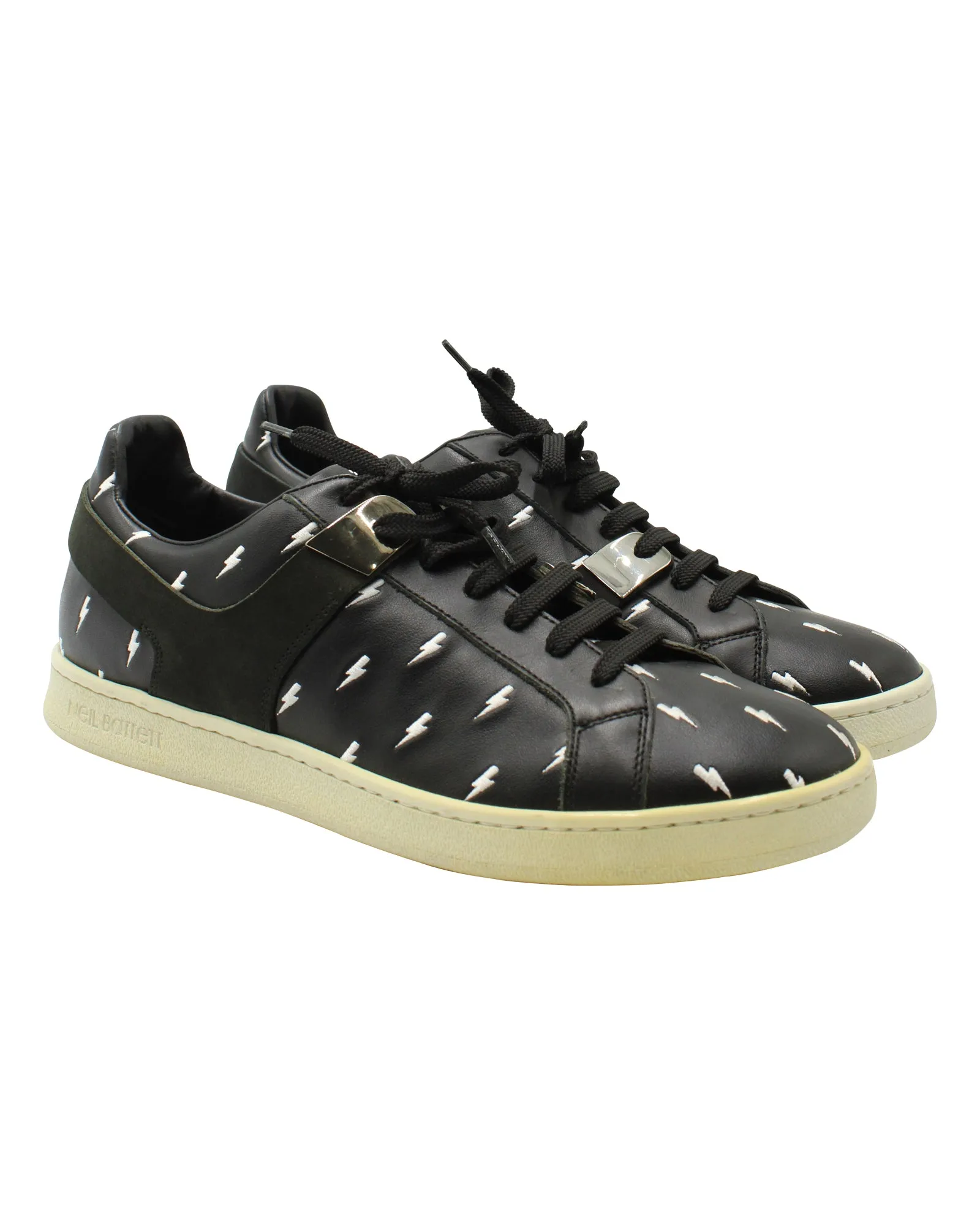 Neil Barrett Thunder Print Sneakers in Black Leather