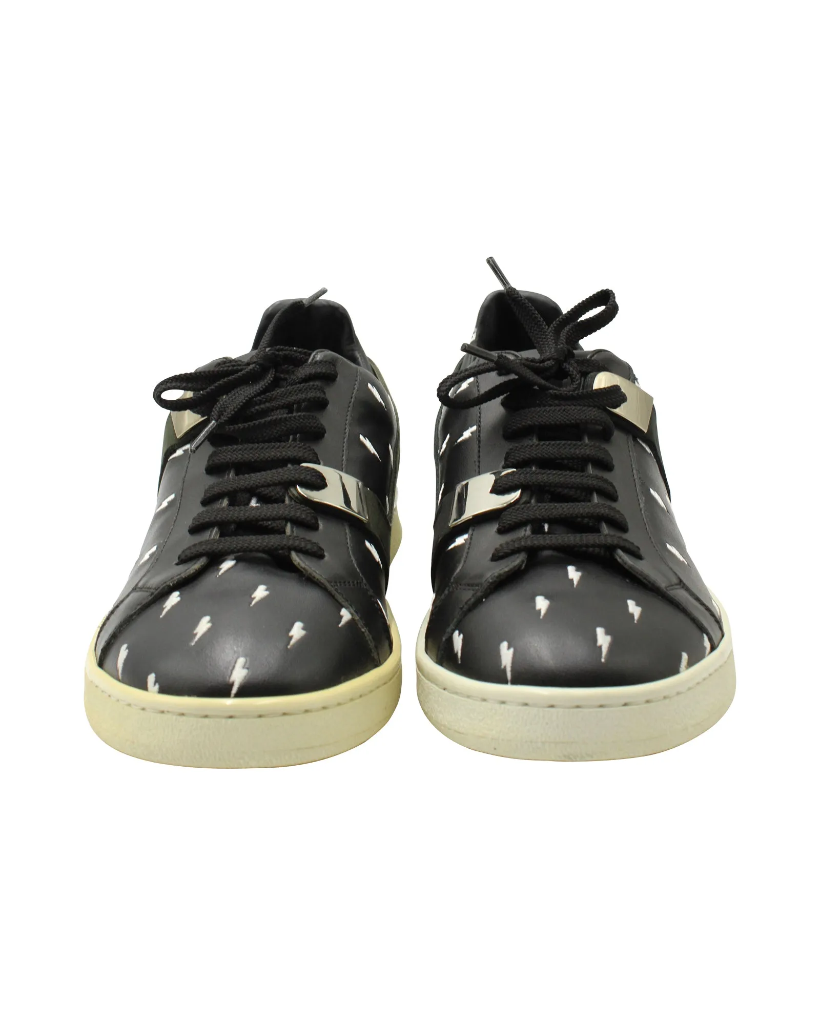Neil Barrett Thunder Print Sneakers in Black Leather