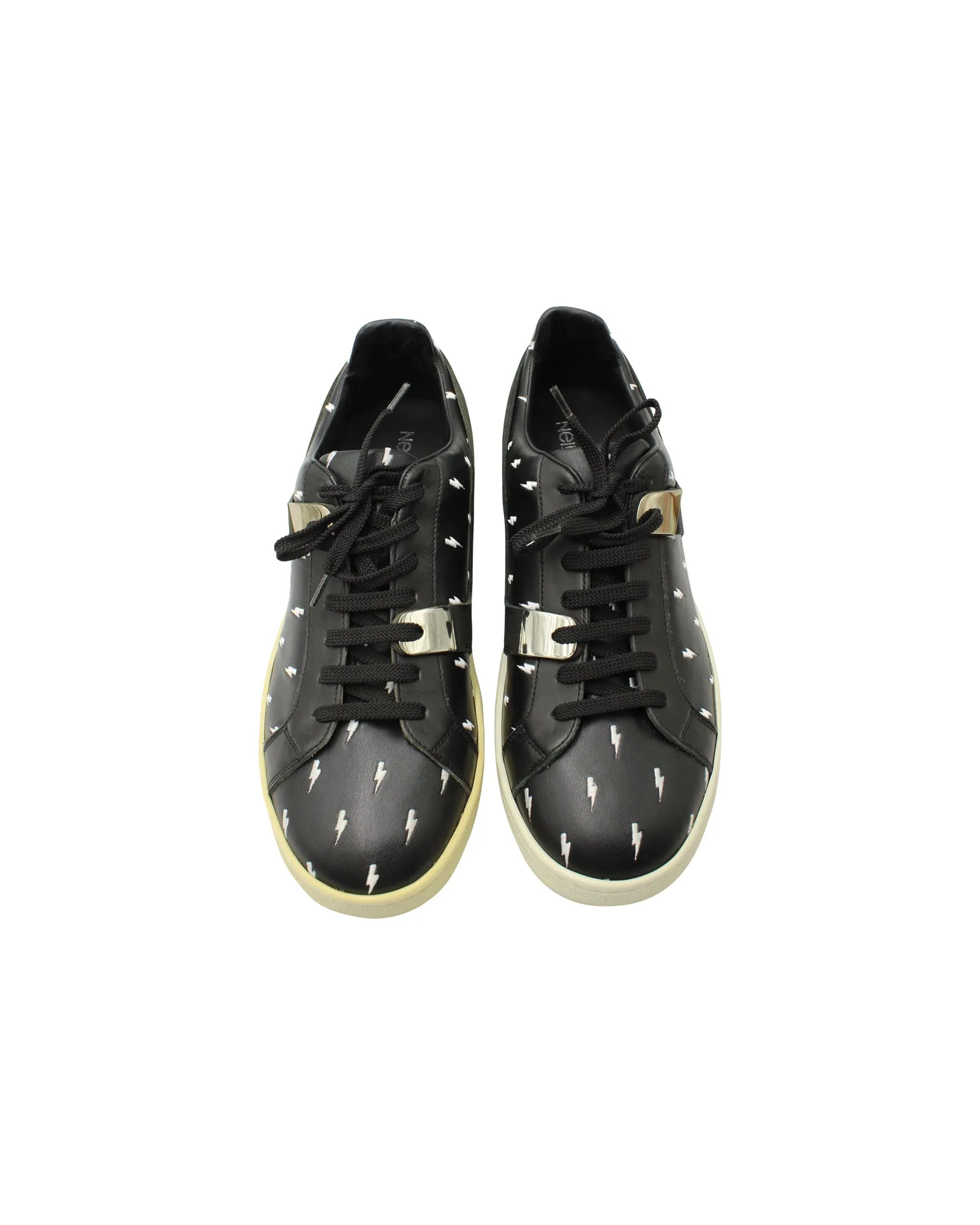 Neil Barrett Thunder Print Sneakers in Black Leather
