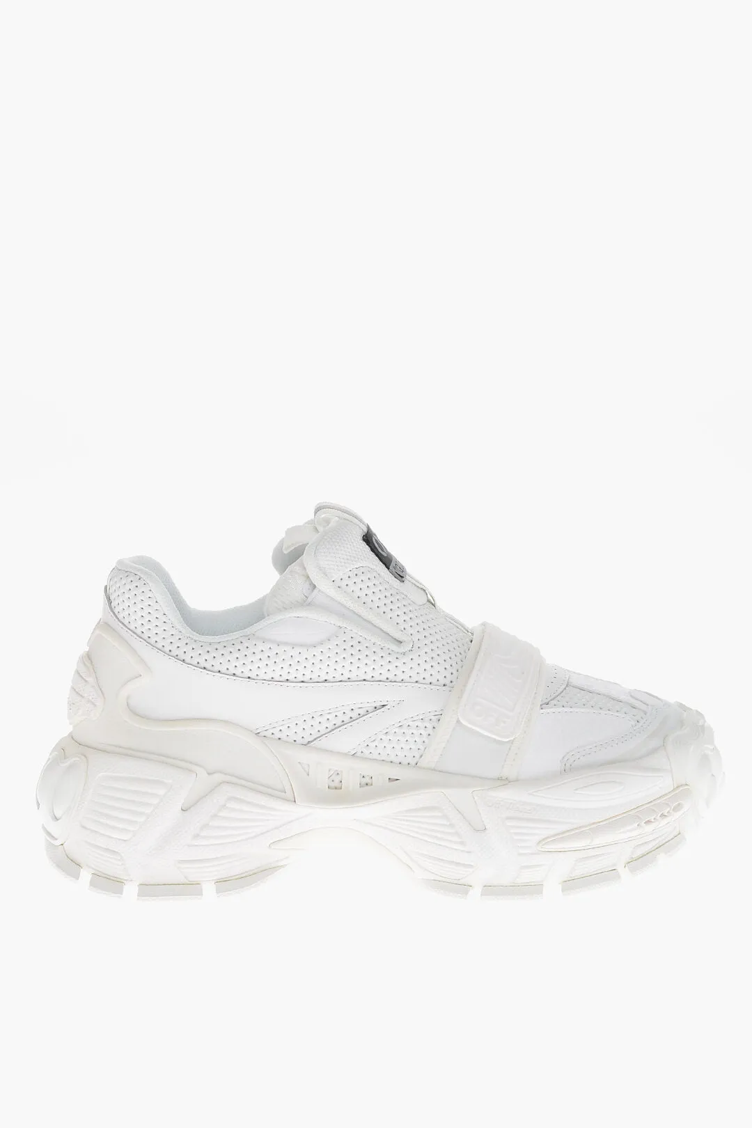 Off-White Solid Color Perforated Fabric Low-Top Sneakers