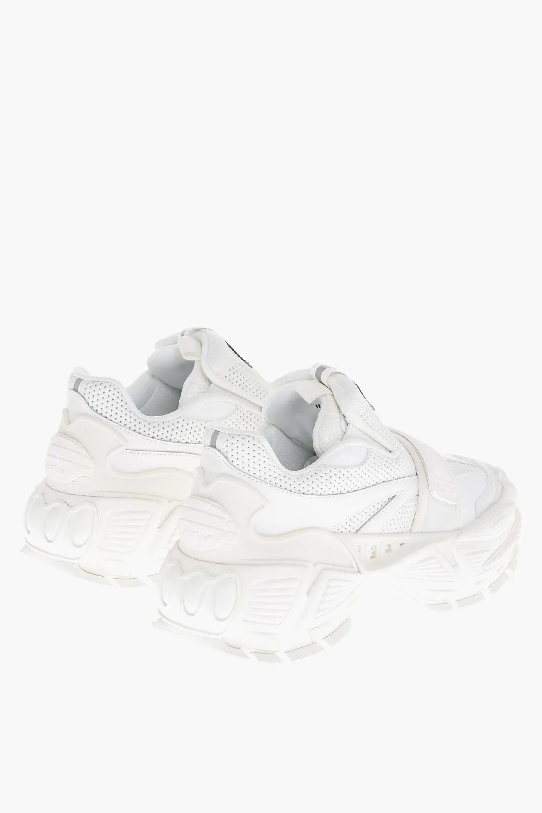 Off-White Solid Color Perforated Fabric Low-Top Sneakers