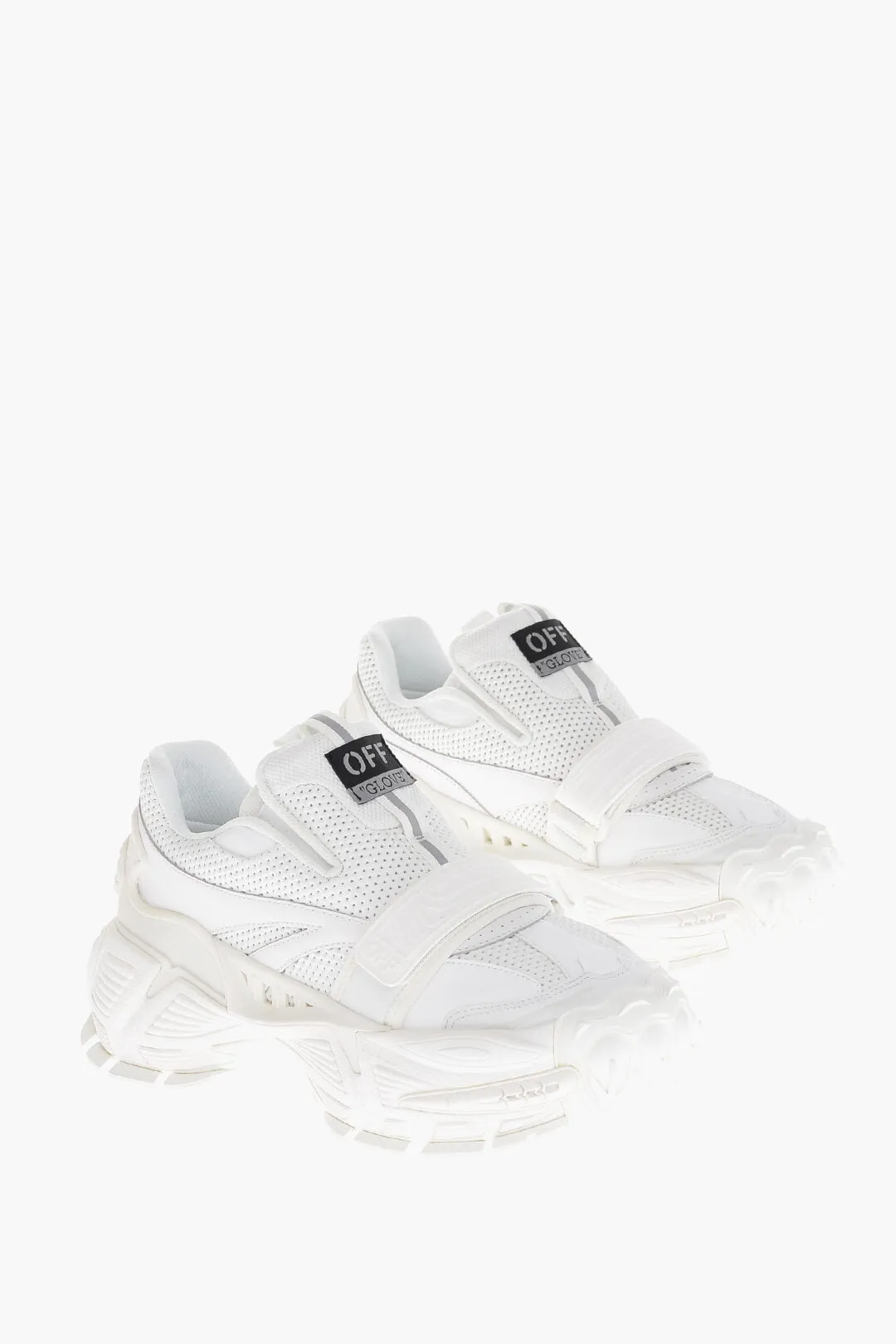 Off-White Solid Color Perforated Fabric Low-Top Sneakers