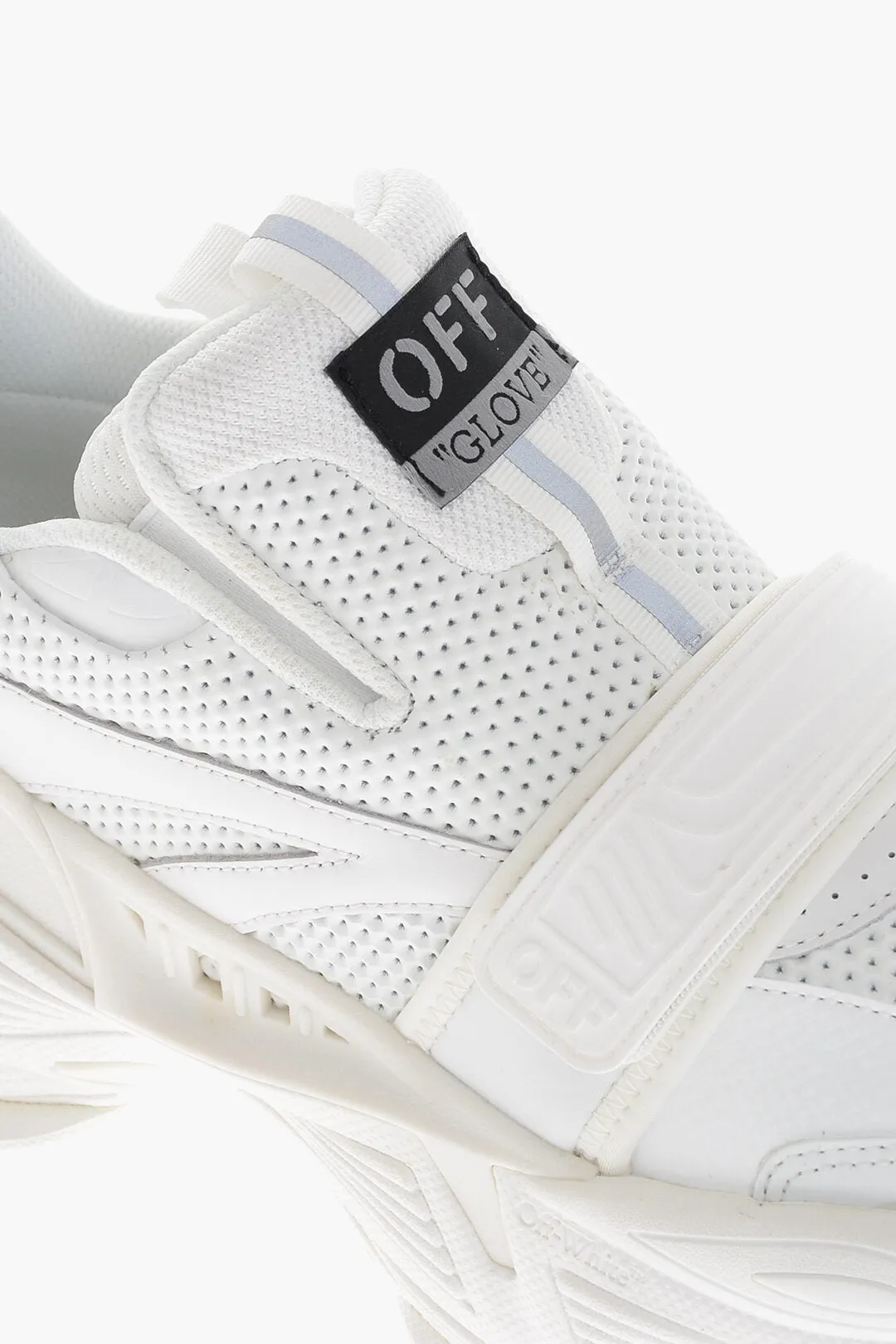 Off-White Solid Color Perforated Fabric Low-Top Sneakers