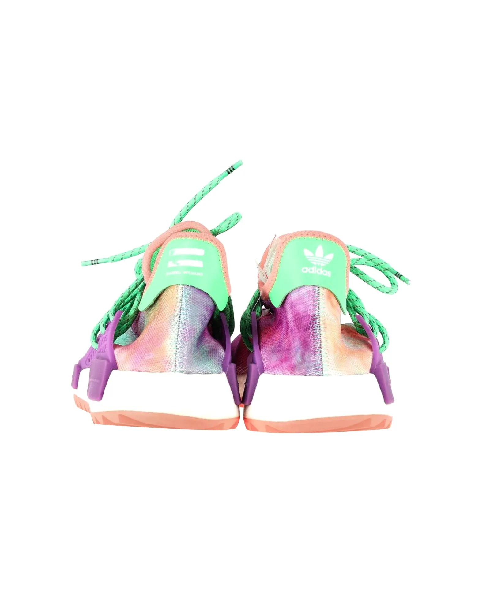 Pharrell x Adidas NMD Hu Trail Holi Sneakers in Flash Green and Lab Purple Polyester