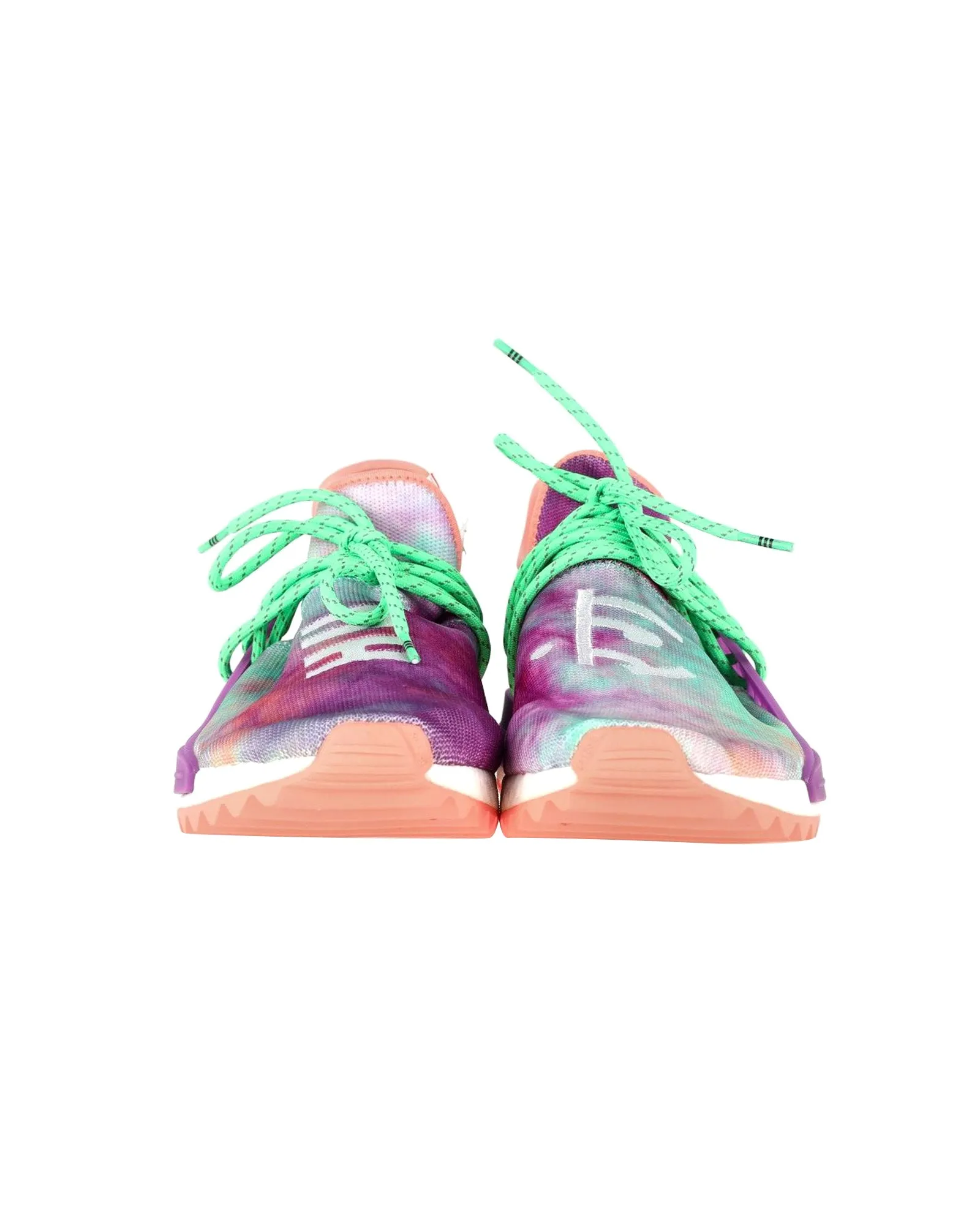 Pharrell x Adidas NMD Hu Trail Holi Sneakers in Flash Green and Lab Purple Polyester