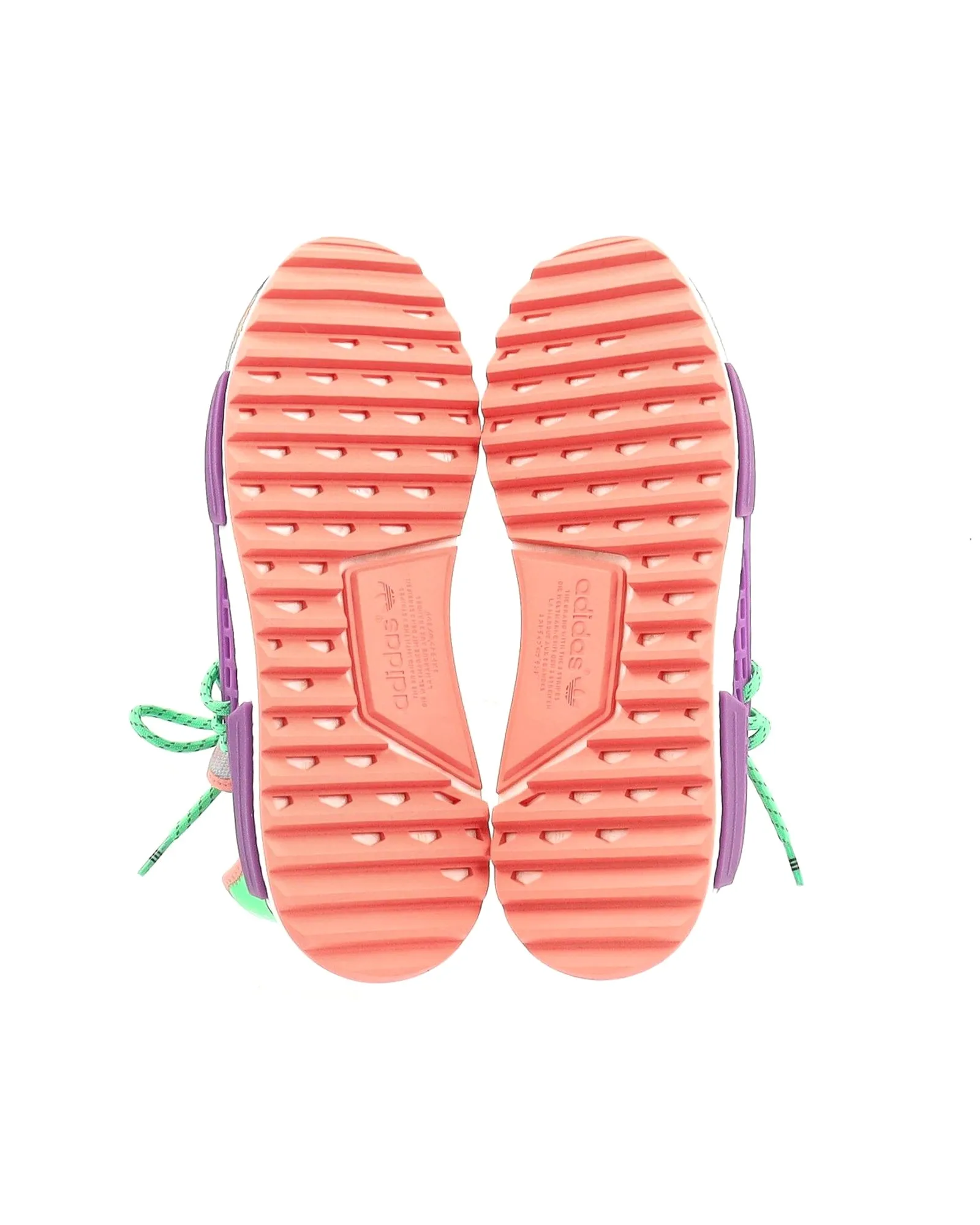 Pharrell x Adidas NMD Hu Trail Holi Sneakers in Flash Green and Lab Purple Polyester