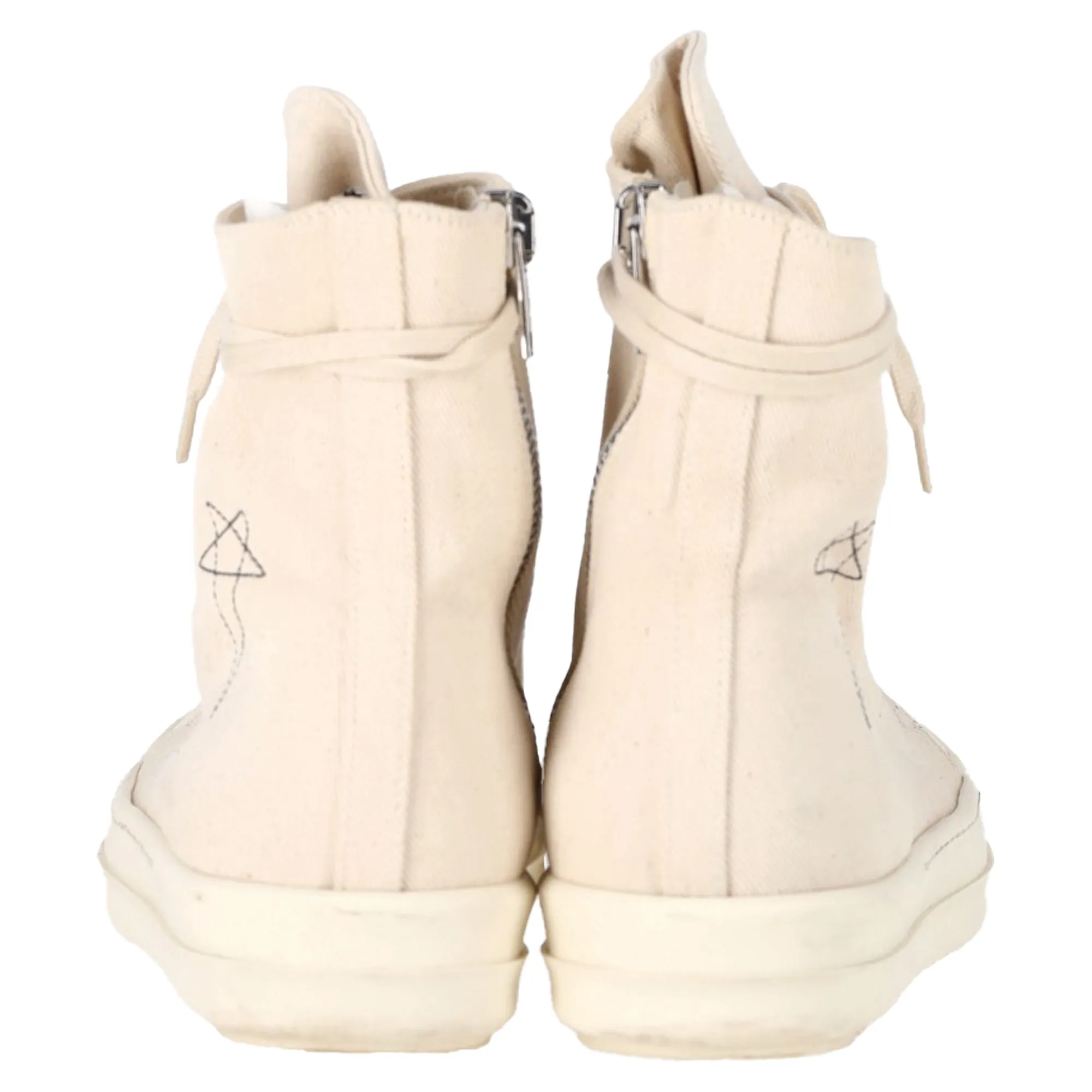 Rick Owens DRKSHDW Fogachine Pentagram Embroidered High Top Sneakers in Cream Cotton Denim