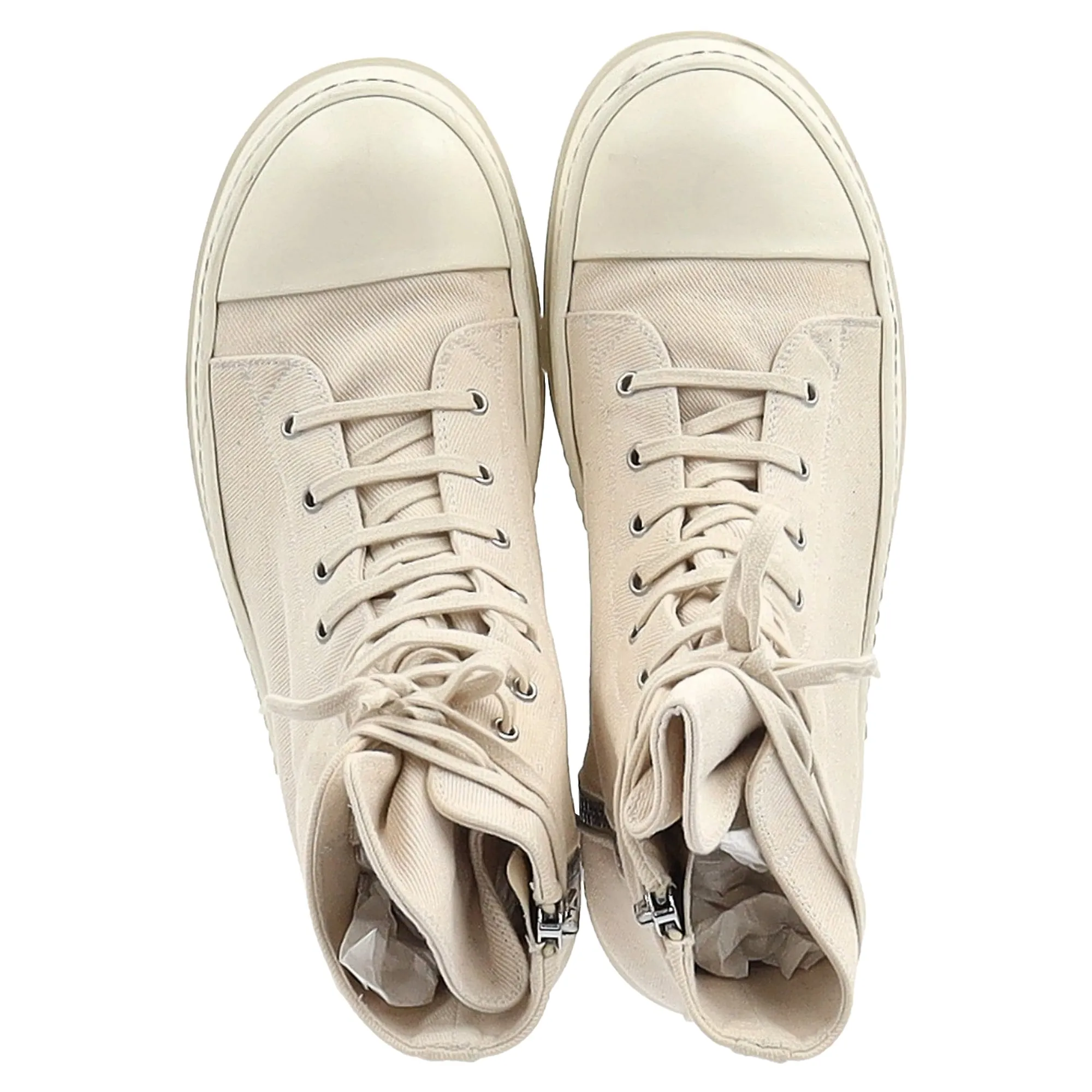 Rick Owens DRKSHDW Fogachine Pentagram Embroidered High Top Sneakers in Cream Cotton Denim