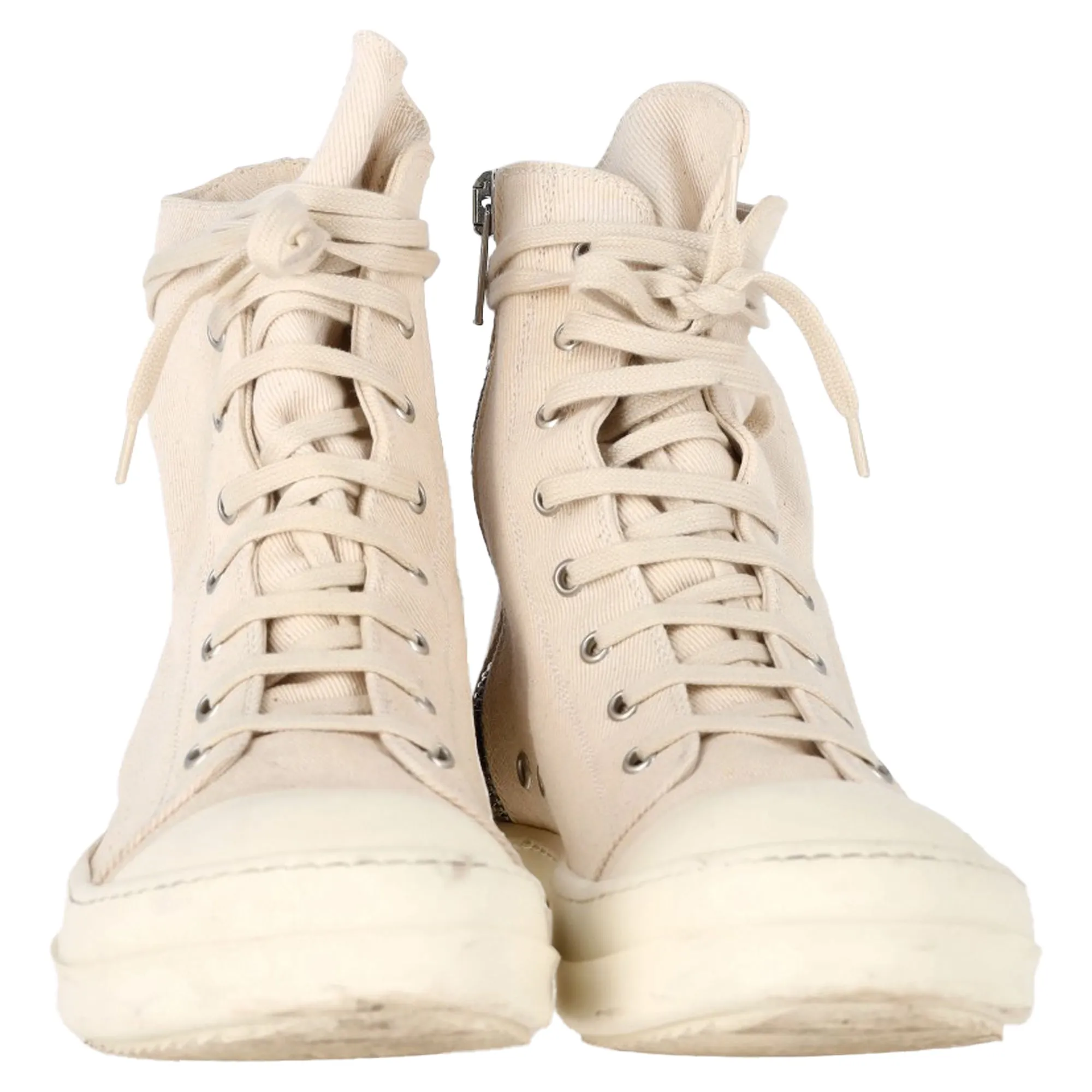 Rick Owens DRKSHDW Fogachine Pentagram Embroidered High Top Sneakers in Cream Cotton Denim