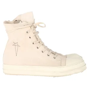 Rick Owens DRKSHDW Fogachine Pentagram Embroidered High Top Sneakers in Cream Cotton Denim