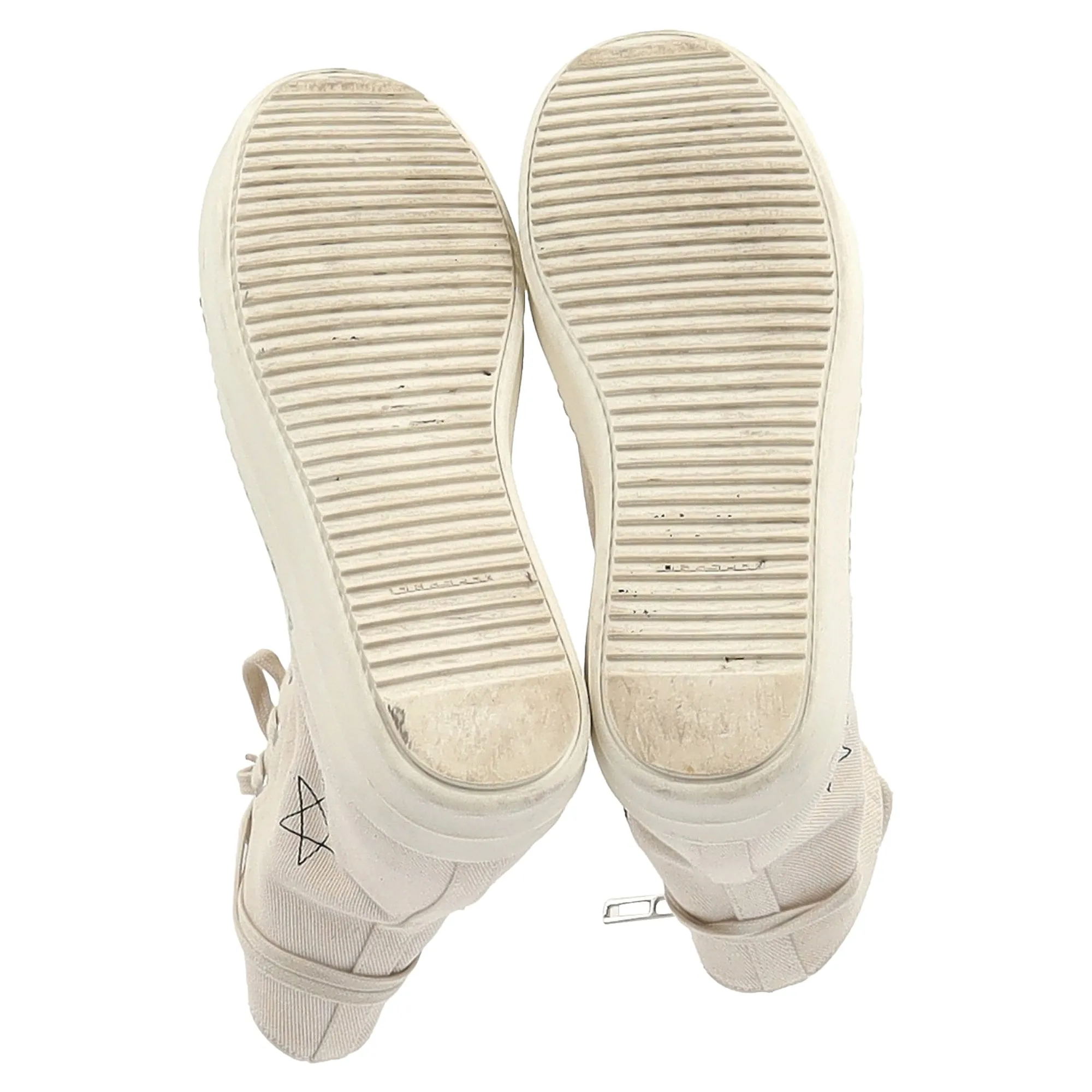 Rick Owens DRKSHDW Fogachine Pentagram Embroidered High Top Sneakers in Cream Cotton Denim